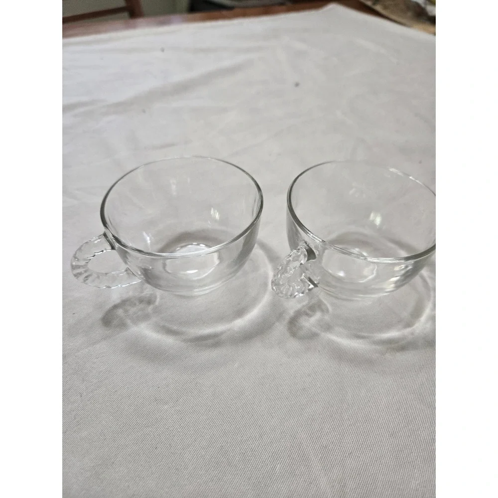 Vintage Clear Glass Punch Cups Set of 2 Spiral Handle Punch Bowl Replacement Cup